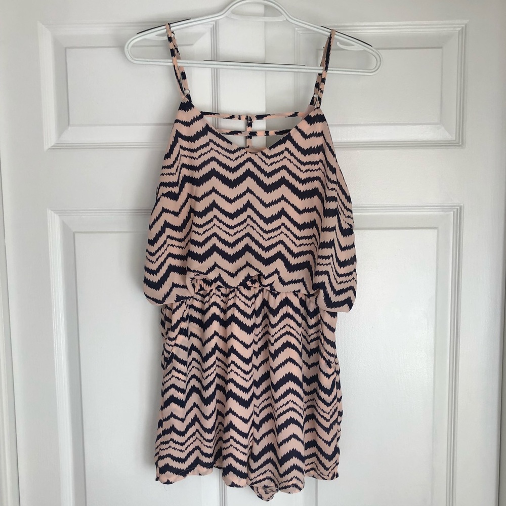 Blush Pink Chevron Romper Large